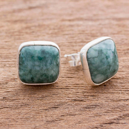 Life Divine Jade & Silver Button Earrings