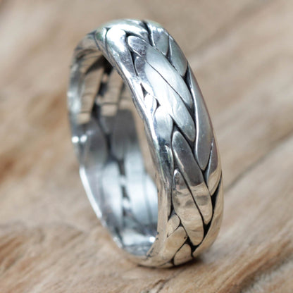 Singaraja Weave Unisex Braided Sterling Silver Ring from Bali