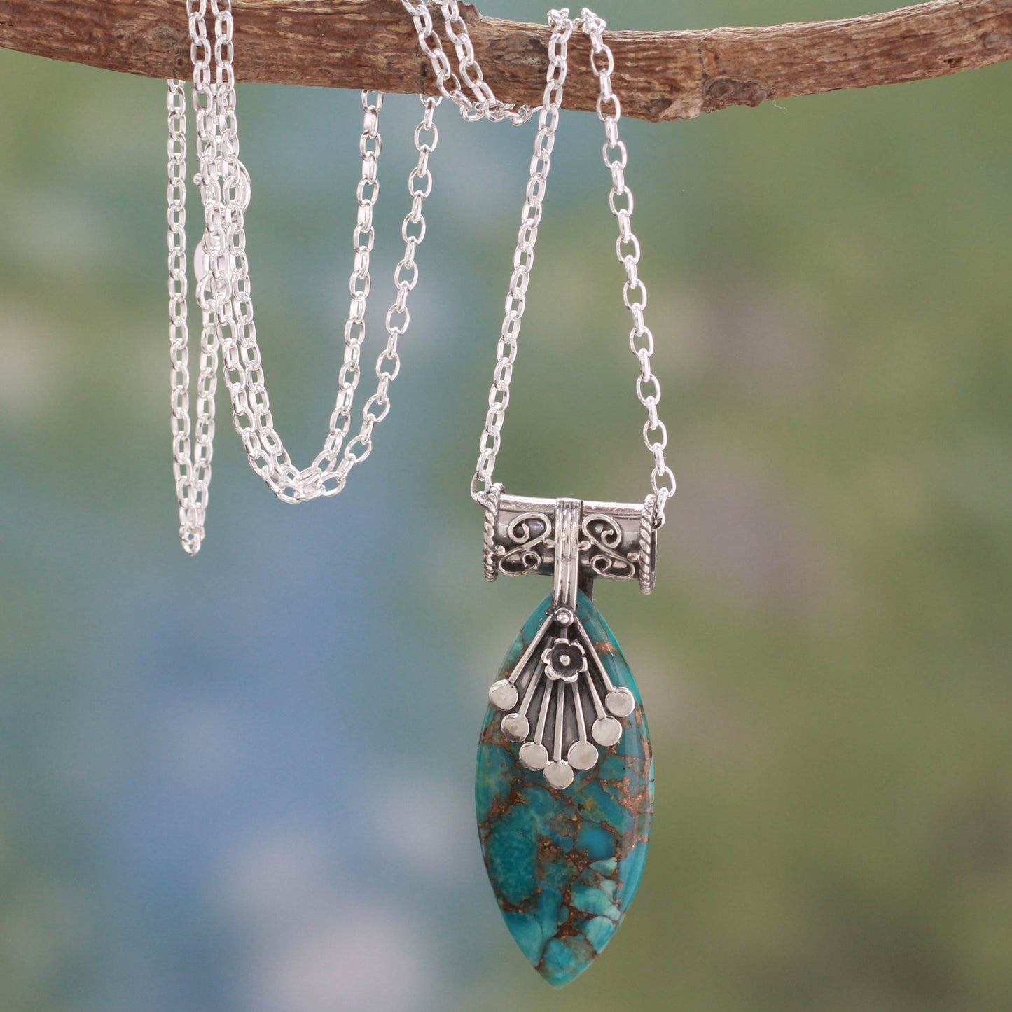 Jaipur Legacy Sterling Silver Necklace with Turquoise Color Gem