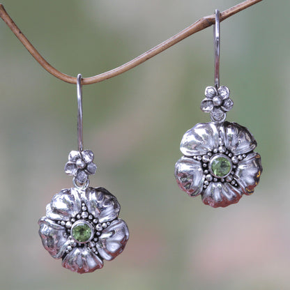 Hibiscus Handcrafted Balinese Peridot Flower Earrings