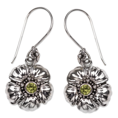 Hibiscus Handcrafted Balinese Peridot Flower Earrings