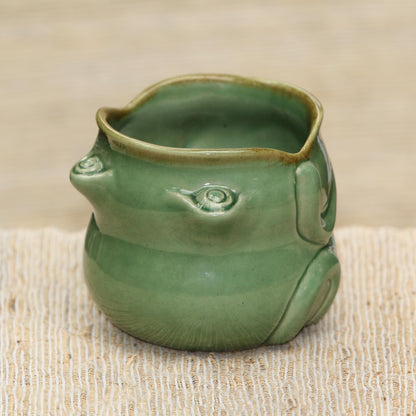 Opera Frog Handcrafted Frog Shaped Glazed Ceramic Salt Cellar