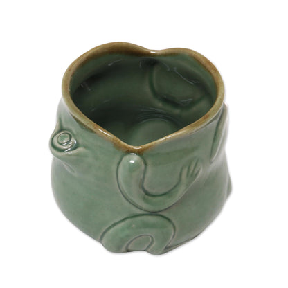 Opera Frog Handcrafted Frog Shaped Glazed Ceramic Salt Cellar