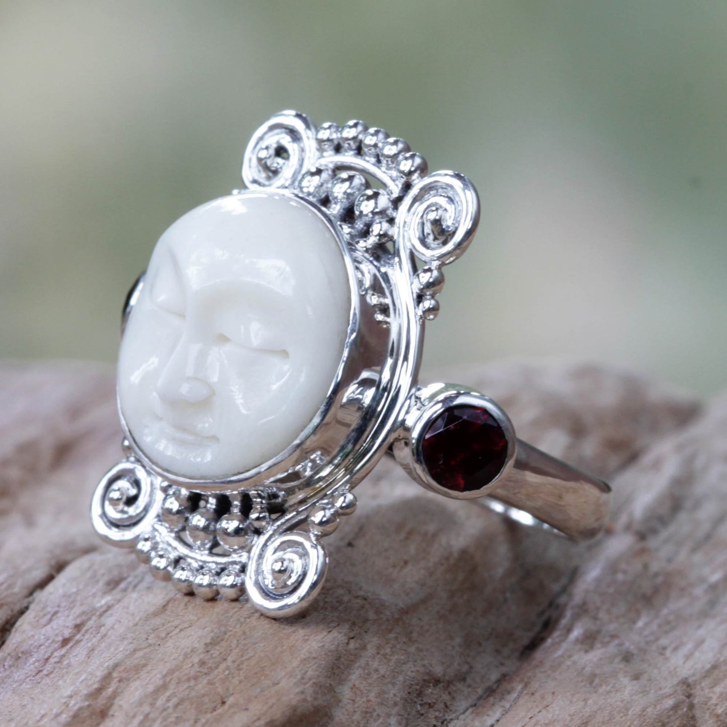 NOVICA - Moon's Dream Sterling Silver & Garnet Ring