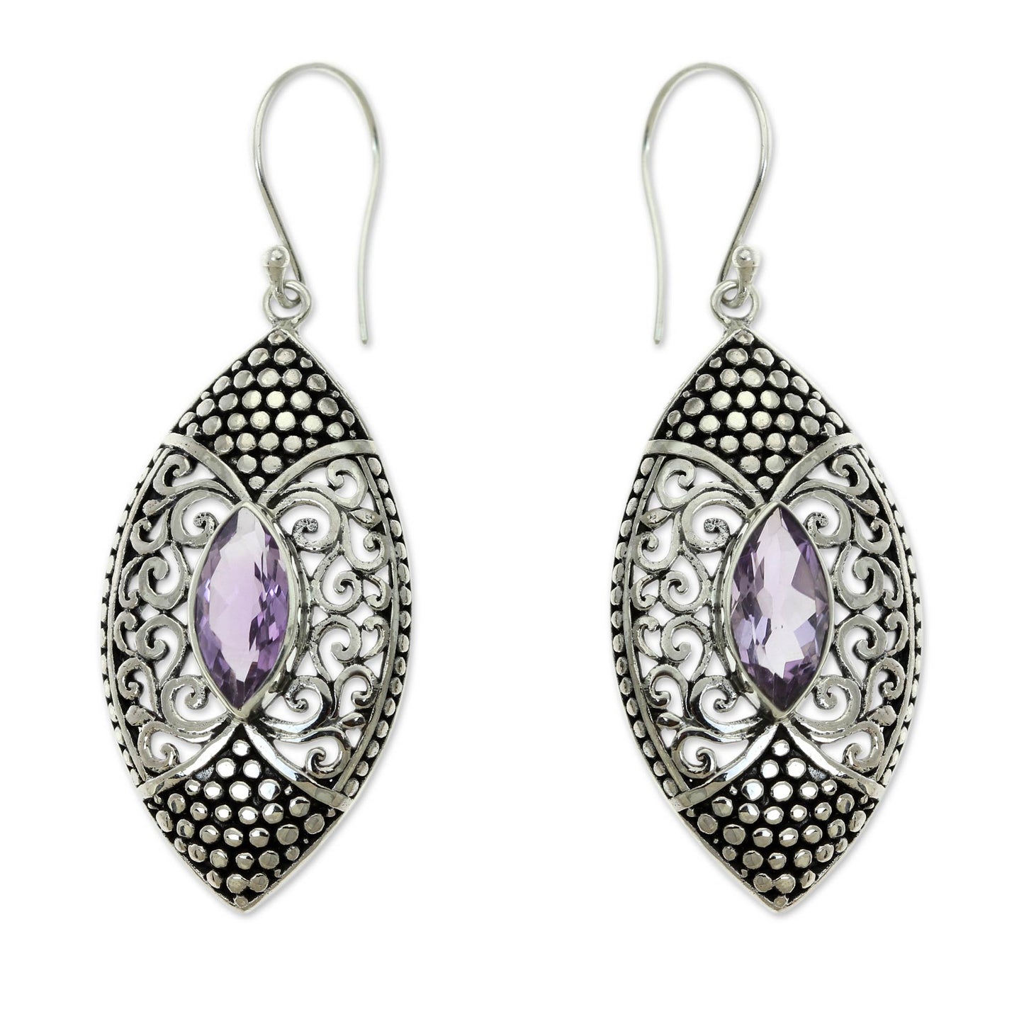 Elegant Origin Amethyst in Handcrafted Sterling Silver Earrings