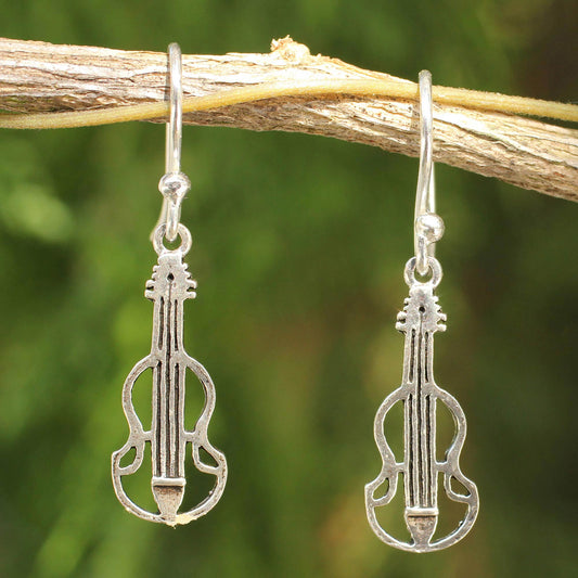 Thai Violin Music Theme Sterling Silver Earrings