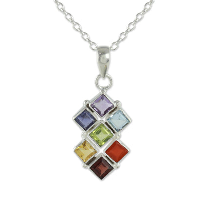 Wellness Multi Gemstone Sterling Silver Necklace Chakra Jewelry