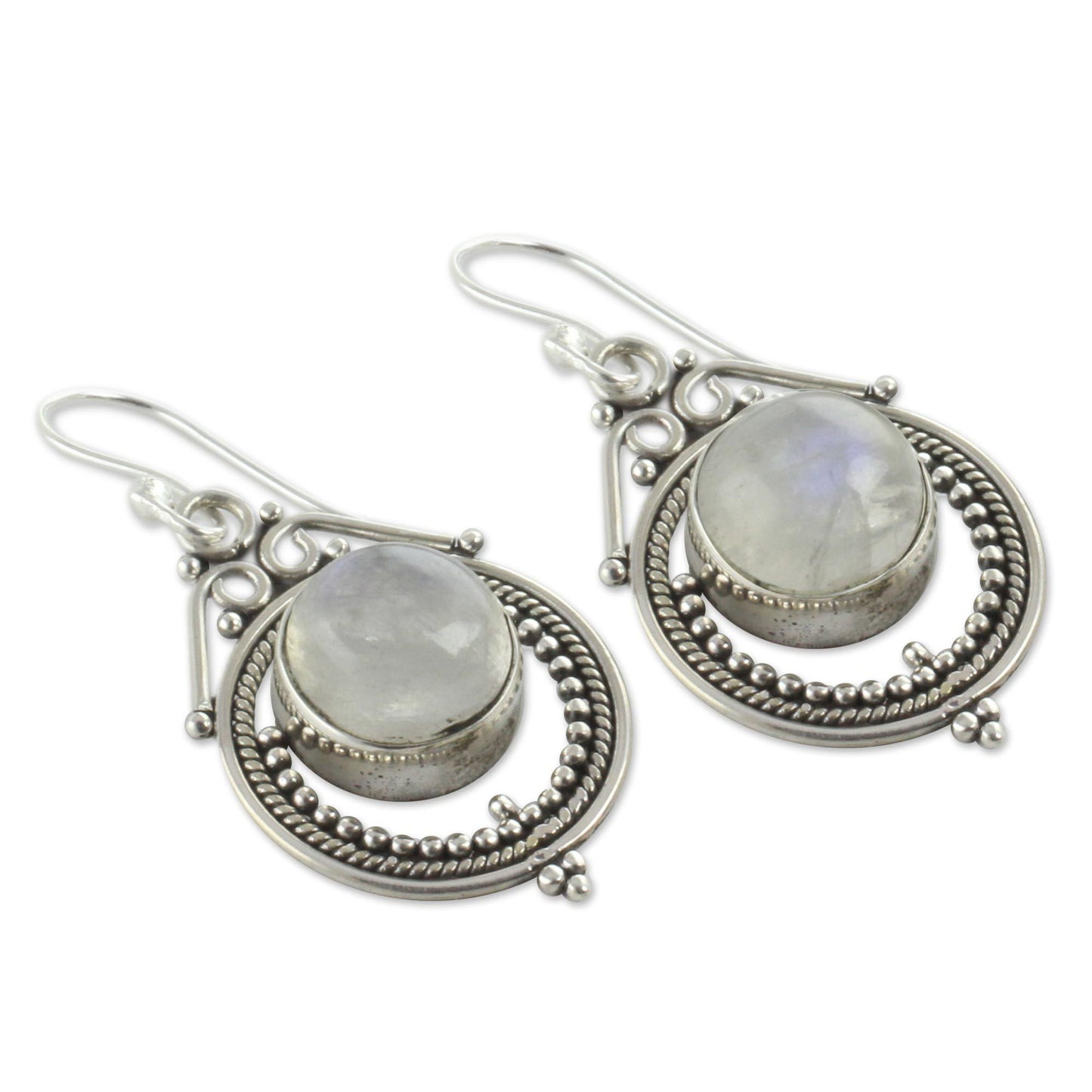 NOVICA - Sterling Silver Moonstone Dangle Earrings