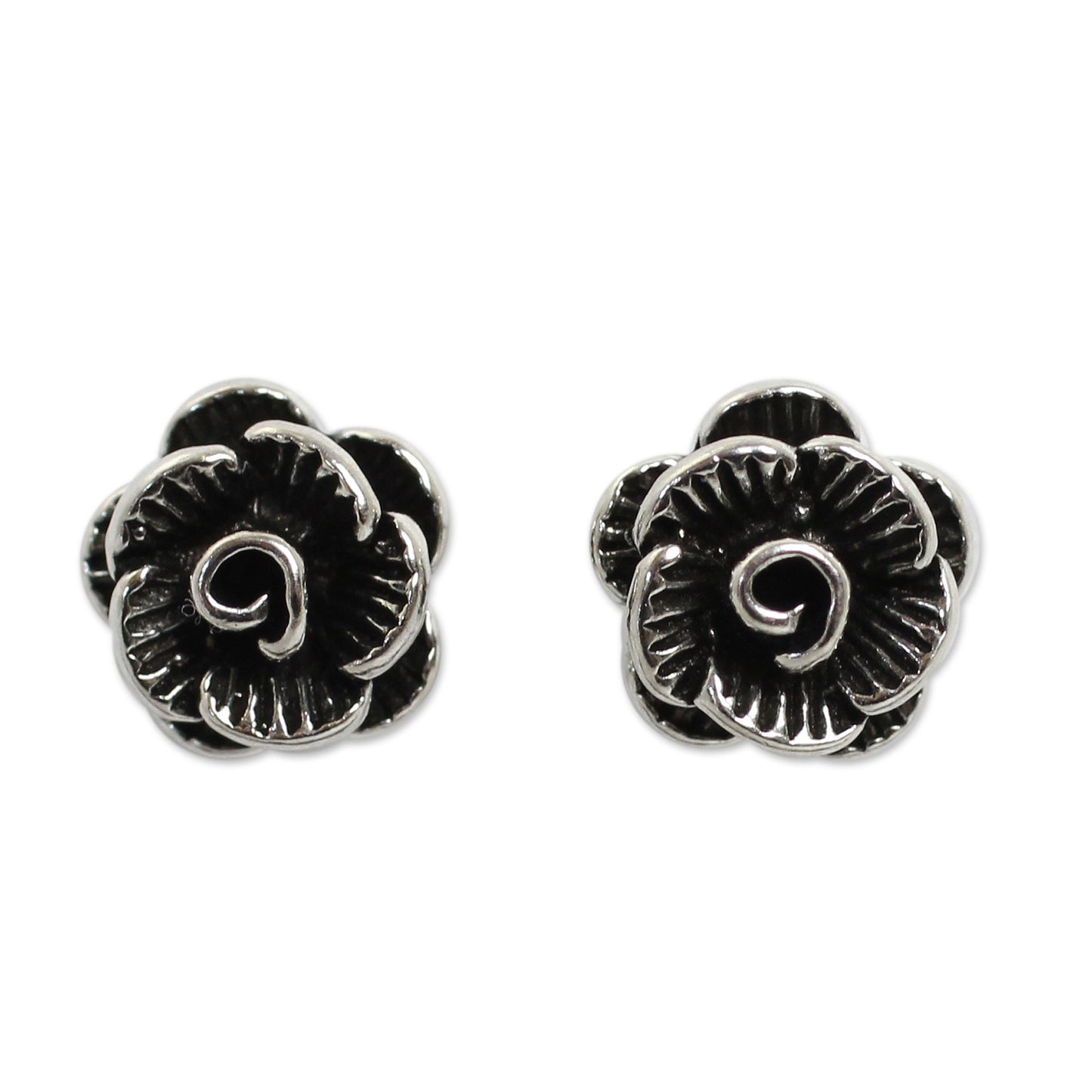 Thai Peony Sterling Flower Earrings