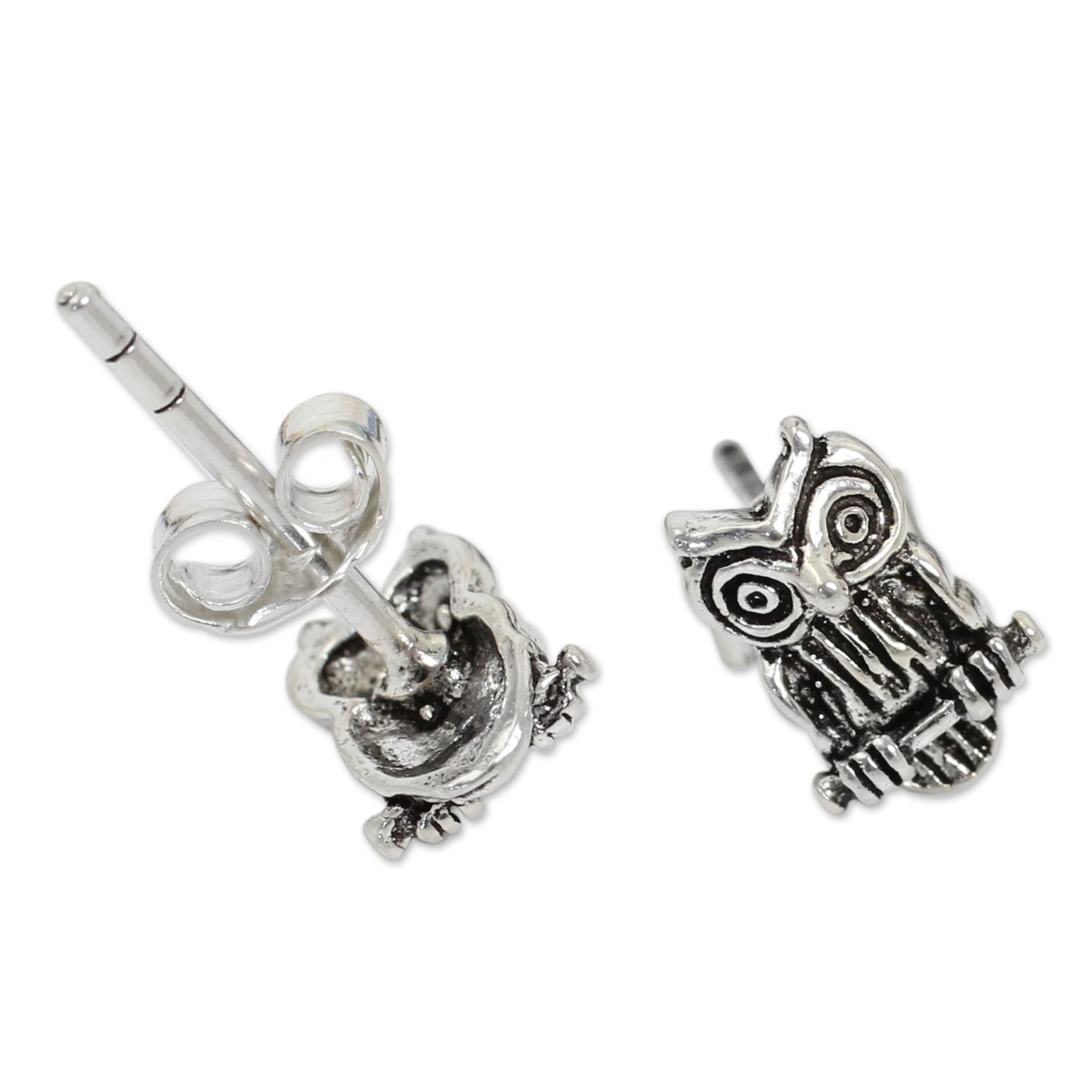 Wise Little Owl Silver Button Earrings