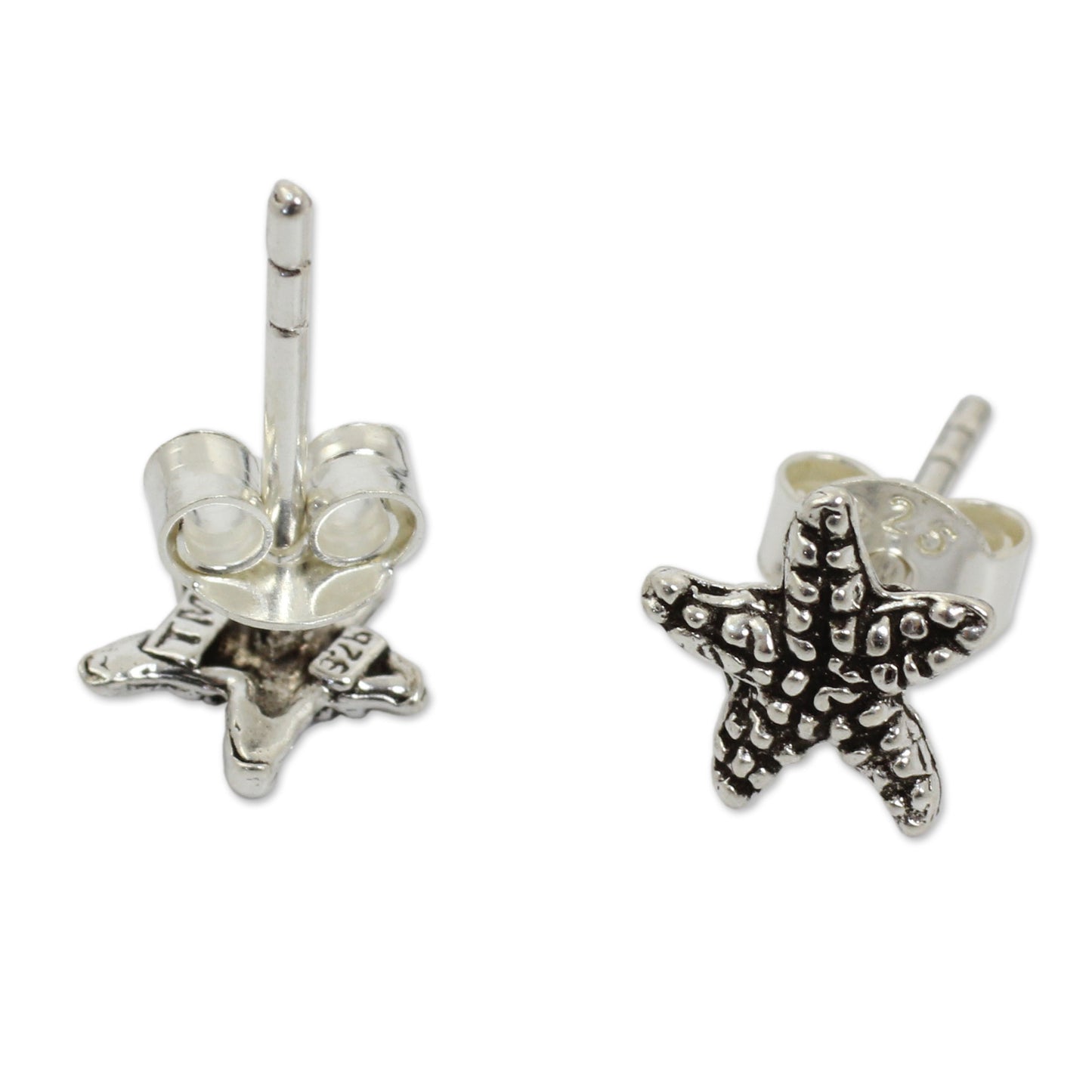 Baby Starfish Silver Button Earrings