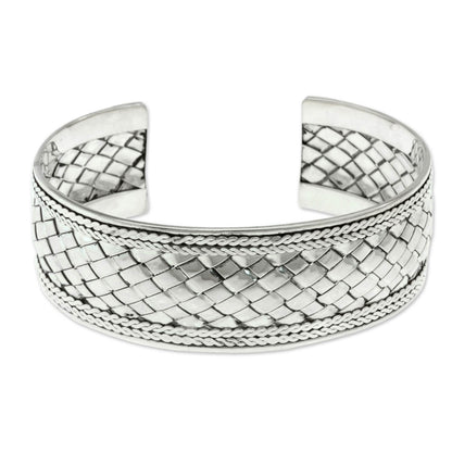 Pandan Weaving Hand Woven Sterling Silver Cuff Bracelet