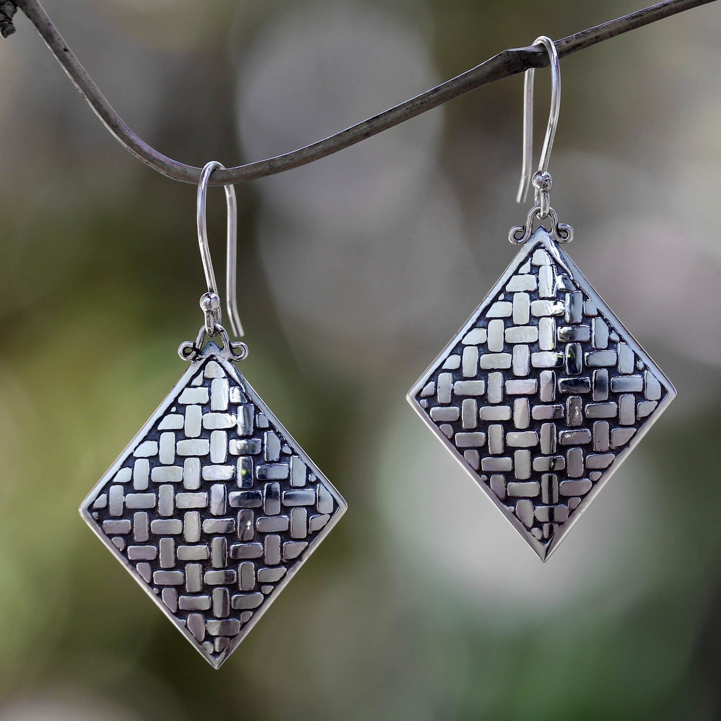 Bamboo Diamond Fair Trade Sterling Silver Earrings