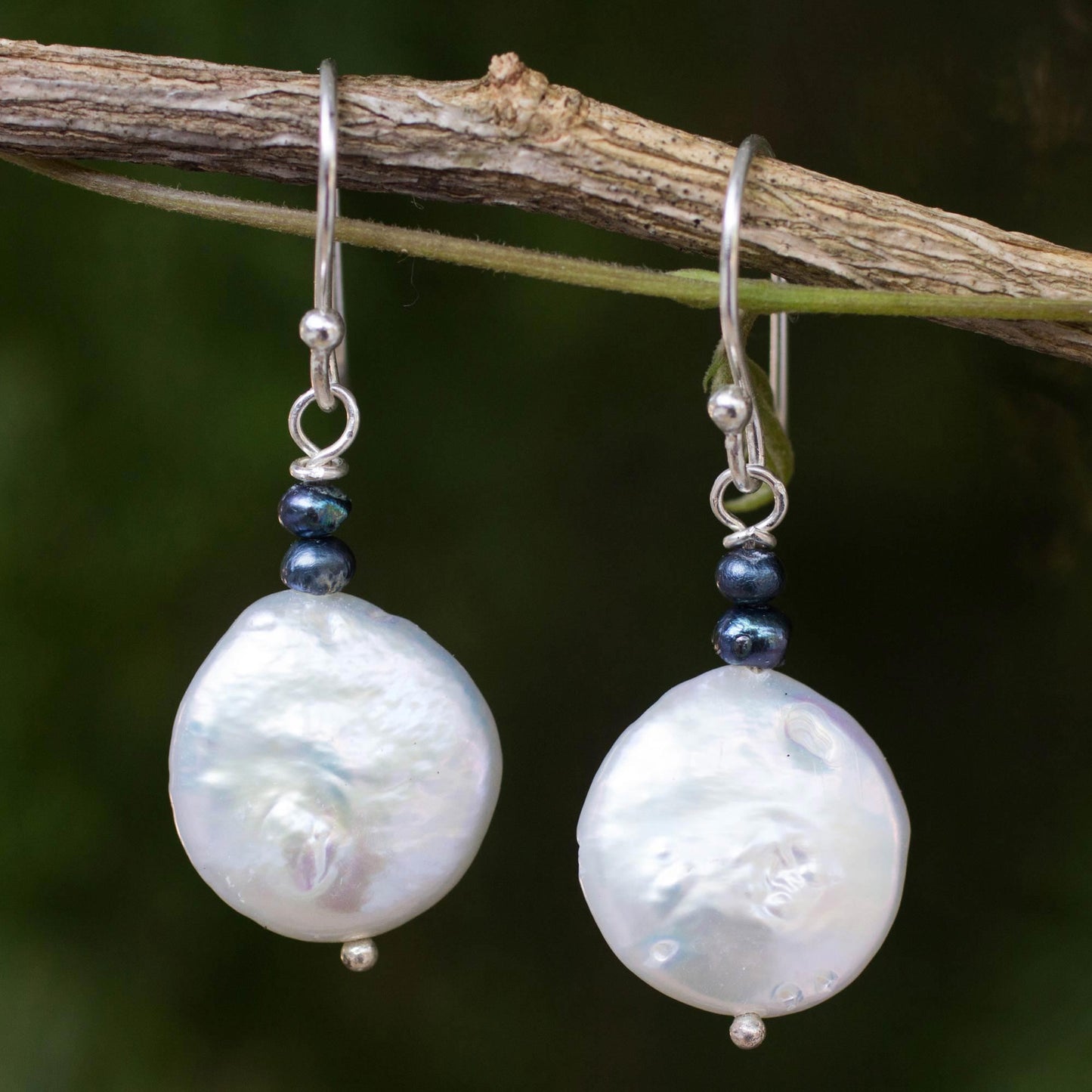 Lunar Horizon Dyed Pearl & Silver Dangle Earrings