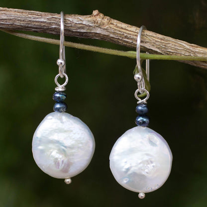 Lunar Horizon Dyed Pearl & Silver Dangle Earrings