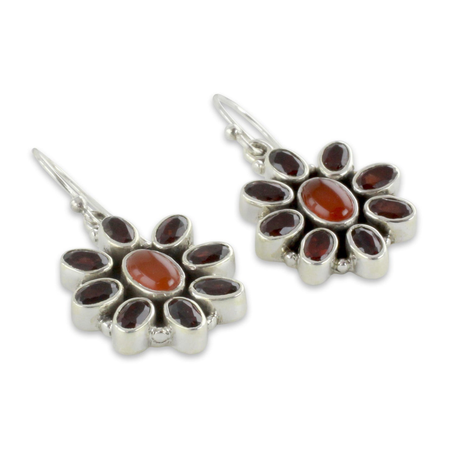 Passionate Carnelian Floral Earrings with Garnet Petals