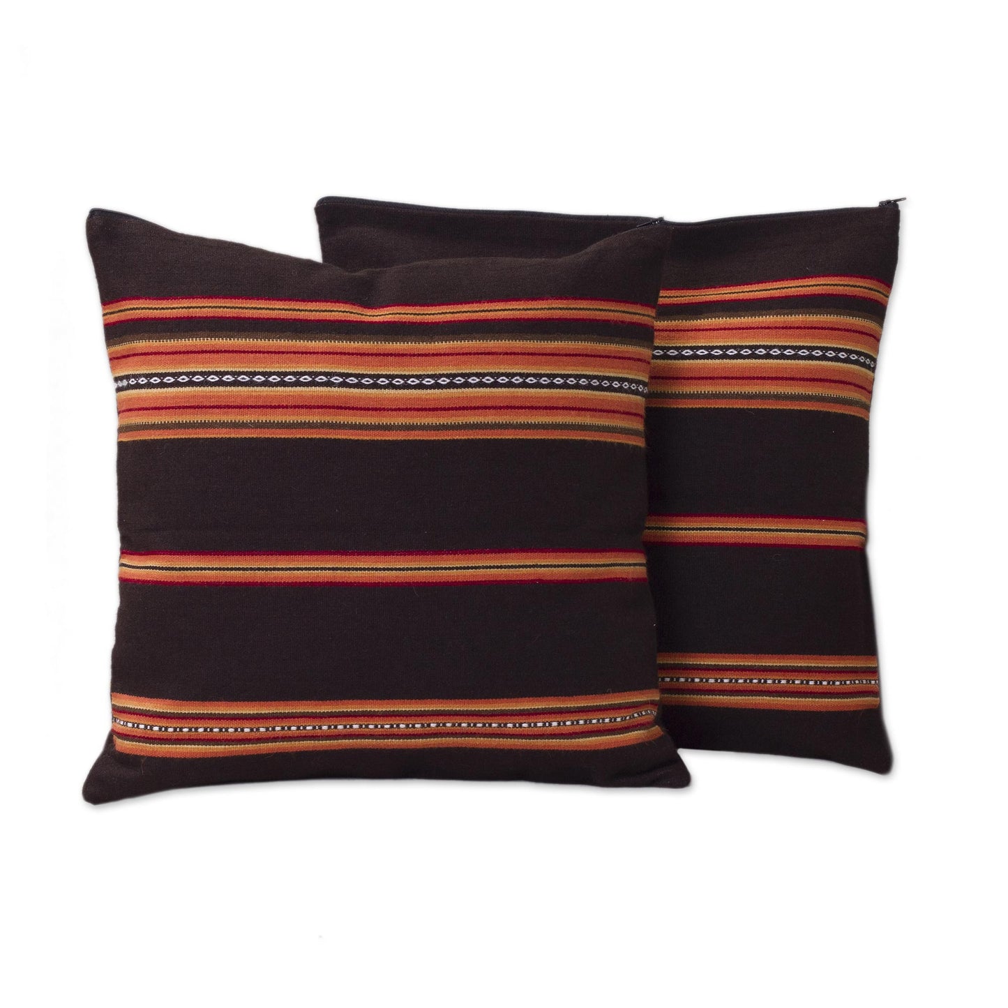 Quechua Girl Handwoven Brown and Orange Cushion Covers (Pair)