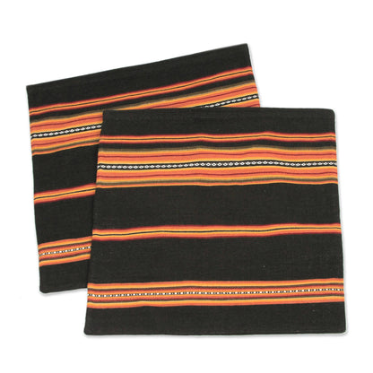 Quechua Girl Handwoven Brown and Orange Cushion Covers (Pair)