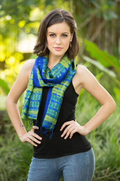 Thai Meadow Unique Handcrafted Tie-Dye Silk Scarf