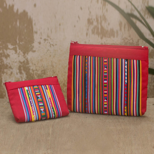 Lisu Fire Cotton Blend Cosmetic Bags with Hill Tribe Applique (pair)