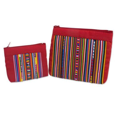 Lisu Fire Cotton Blend Cosmetic Bags with Hill Tribe Applique (pair)