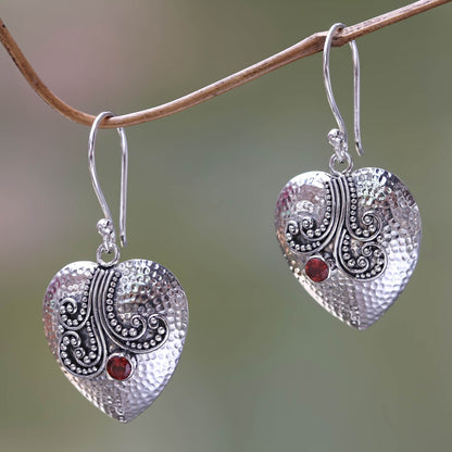 Love's Story Sterling Silver Heart Earrings with Garnet