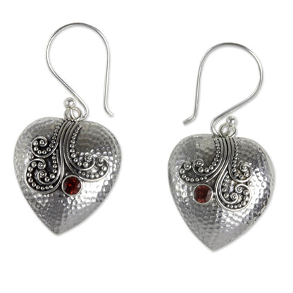 Love's Story Sterling Silver Heart Earrings with Garnet