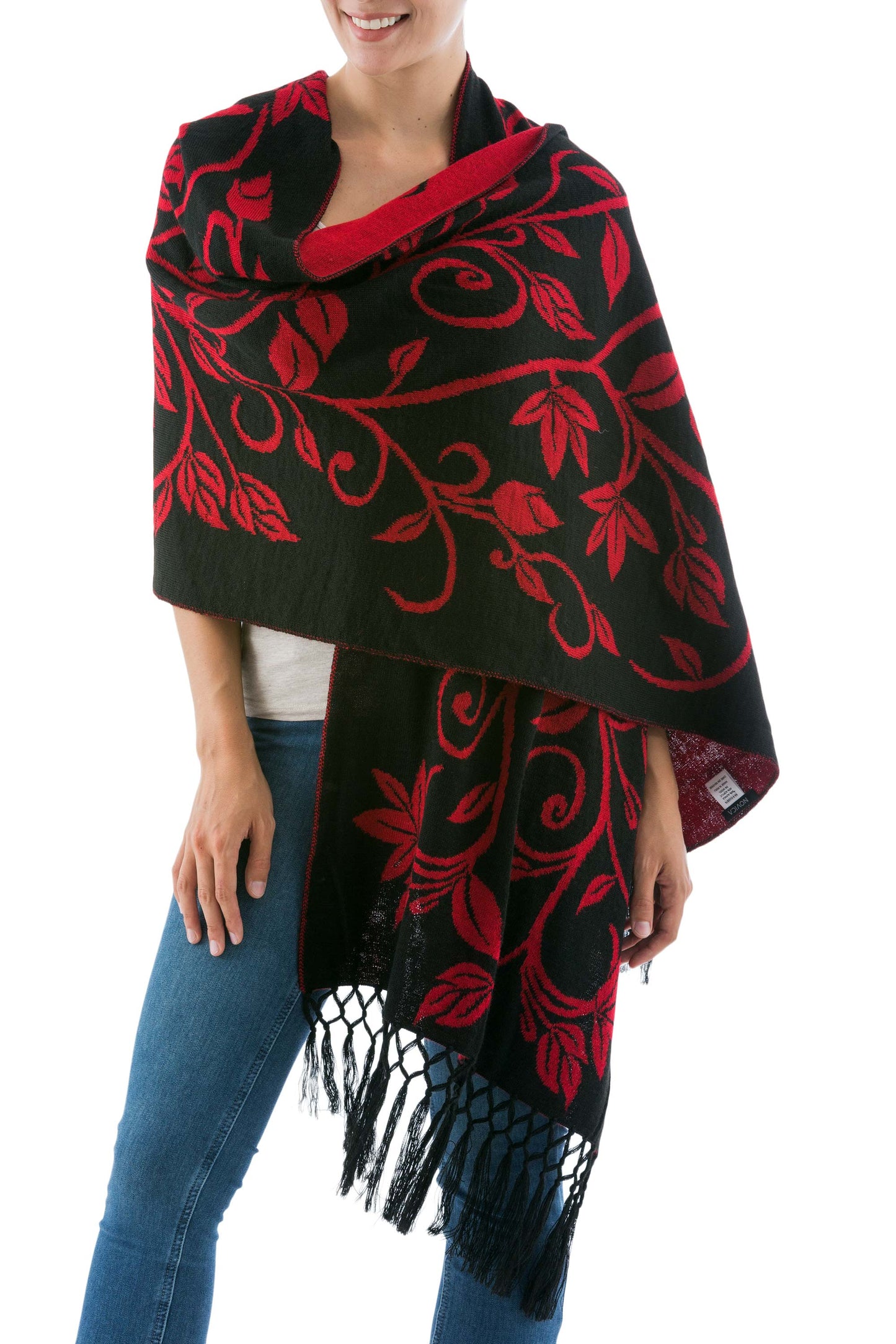 Scarlet Leaves Reversible Red and Black Alpaca Blend Shawl