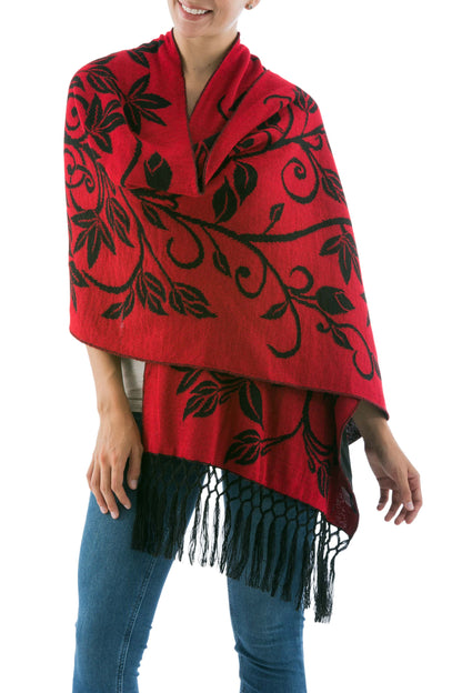 Scarlet Leaves Reversible Red and Black Alpaca Blend Shawl