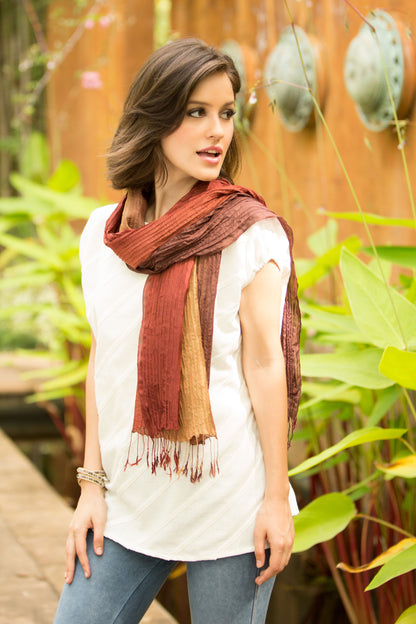 Golden Brown Transition Hand-dyed Silk Scarf from Thailand