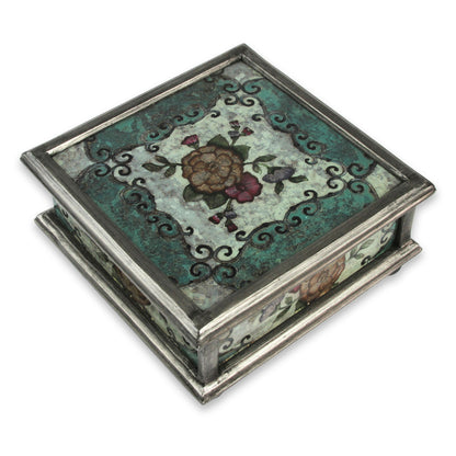 Vintage Blossom Reverse Painted Glass Box