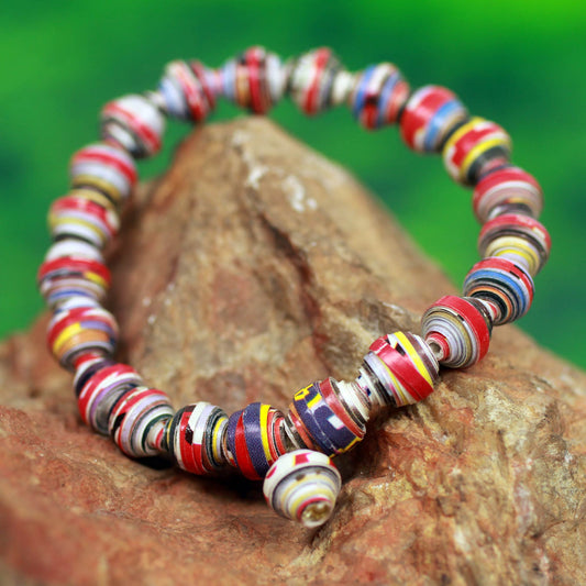 Love Affair Handmade Bracelet with Multicolor Recycled Paper Beads