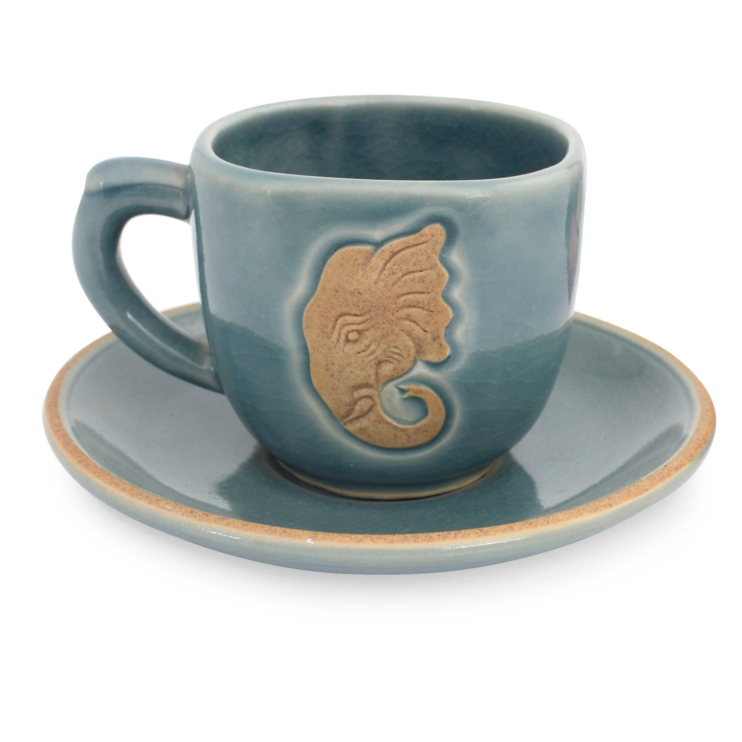 Blue Thai Elephant Thai Blue Celadon Elephant Cup and Saucer Set