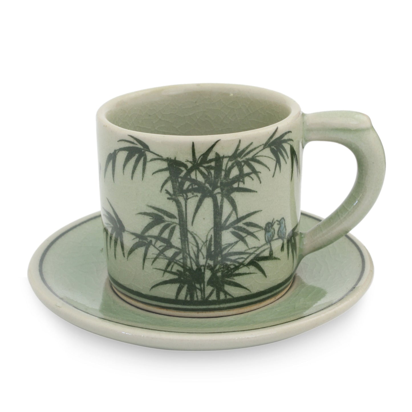 Jade Bamboo Celadon Espresso Cup and Saucer from Thailand