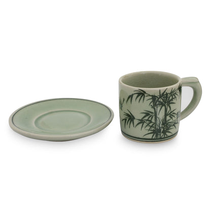 Jade Bamboo Celadon Espresso Cup and Saucer from Thailand