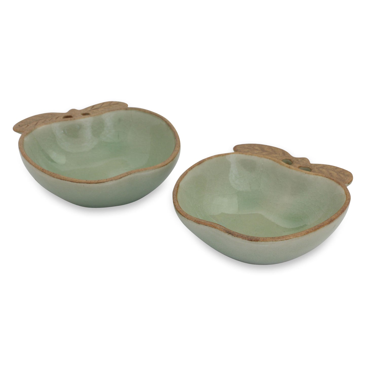 Autumn Apple Green and Brown Celadon Condiment Dishes (pair)