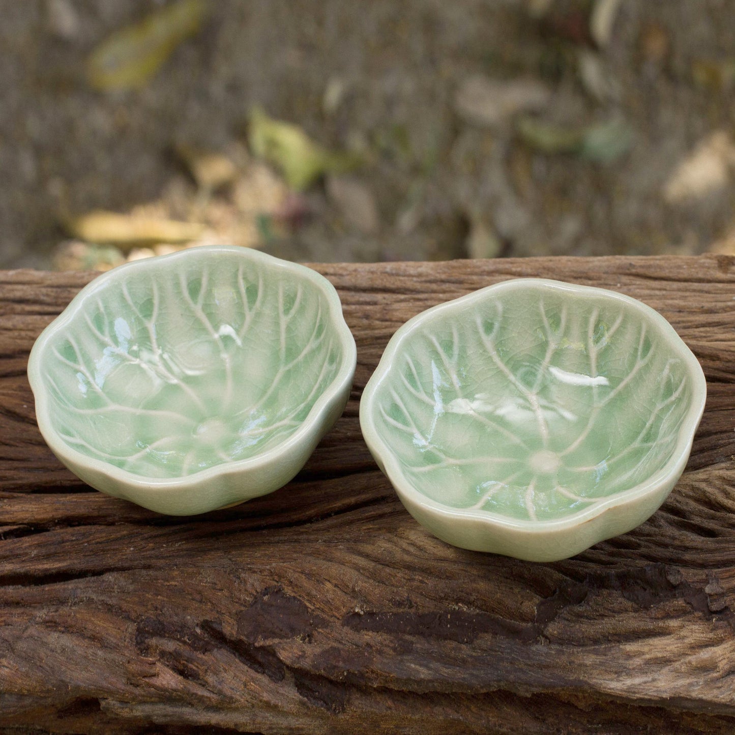 Lotus Leaf Green Leaf Thai Celadon Canape Dish Pair