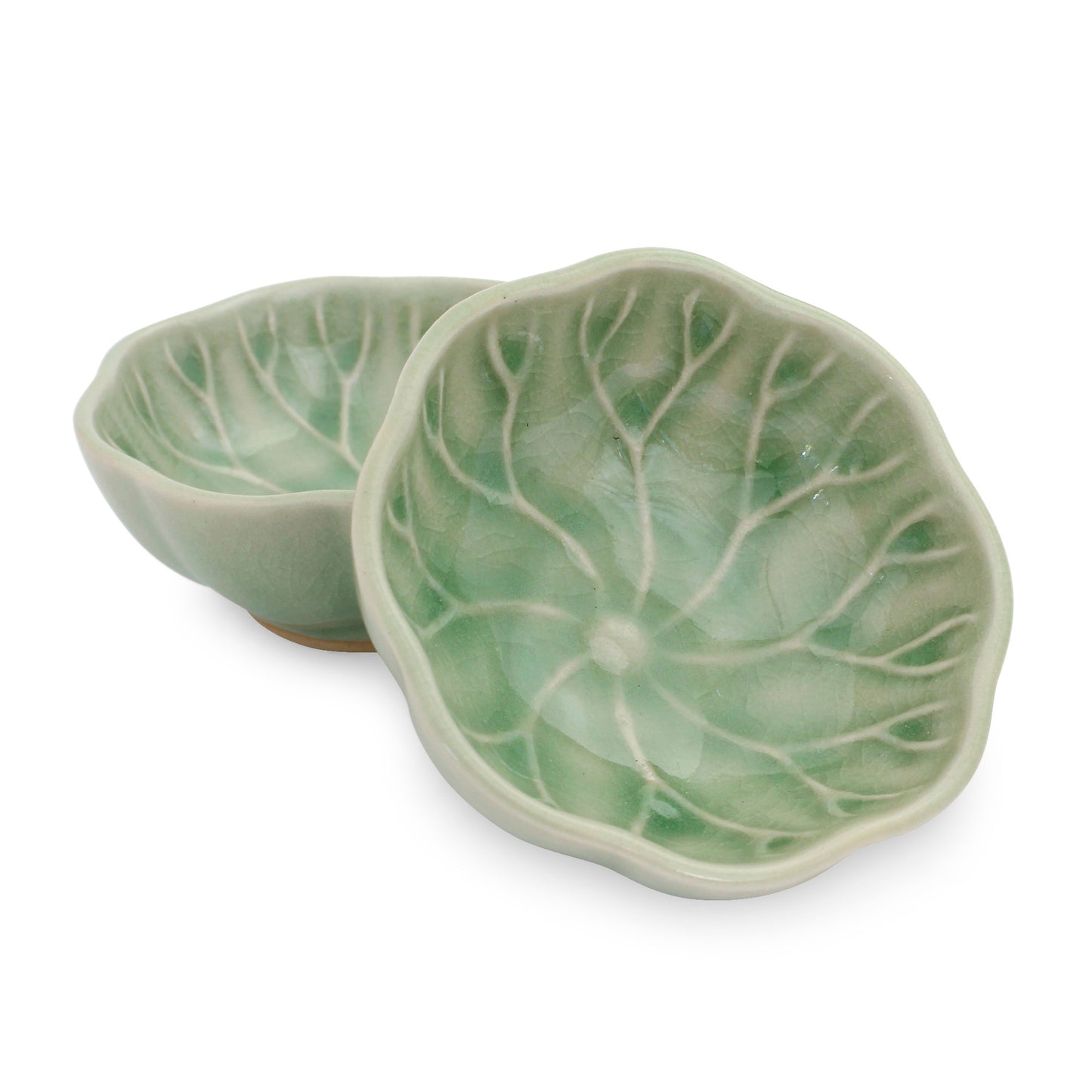 Lotus Leaf Green Leaf Thai Celadon Canape Dish Pair