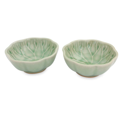 Lotus Leaf Green Leaf Thai Celadon Canape Dish Pair