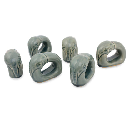 Guardian Elephant Blue Celadon Elephant Napkin Rings (set of 6)