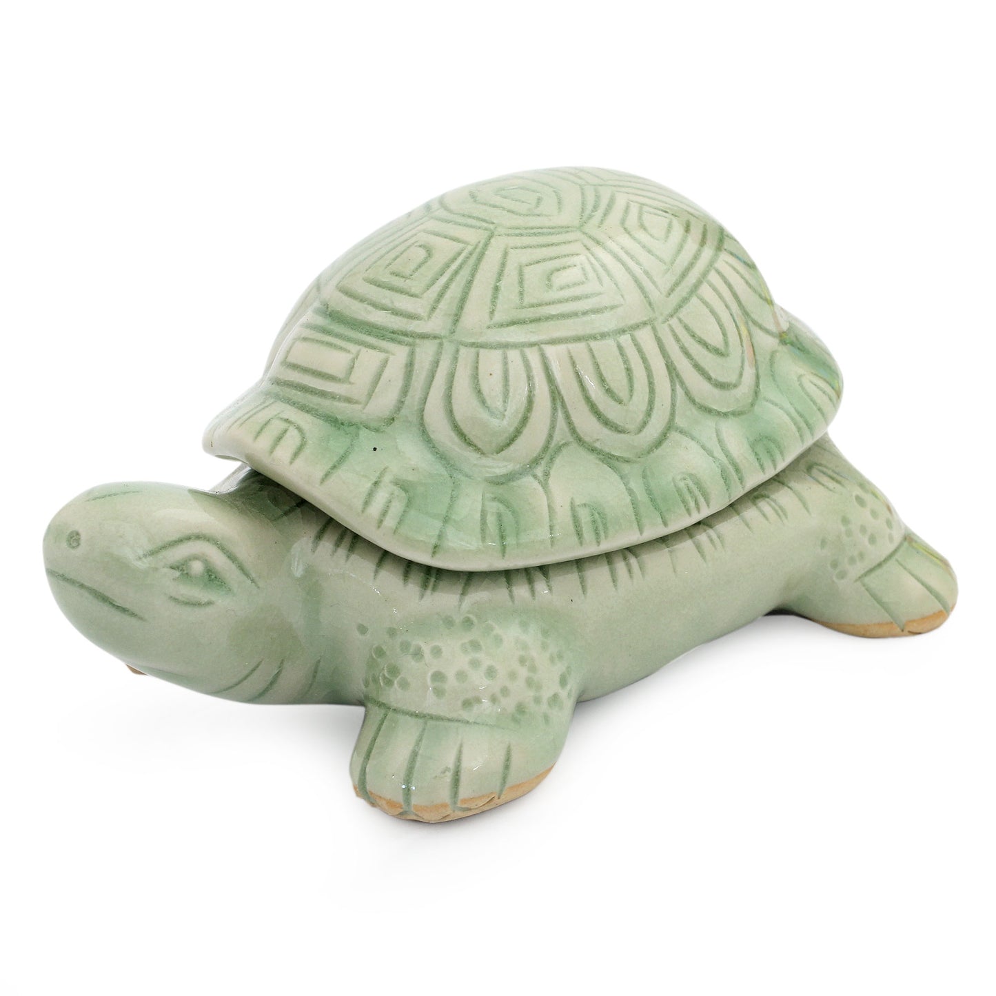 Green Thai Turtle Handcrafted Green Thai Celadon Ceramic Turtle Box