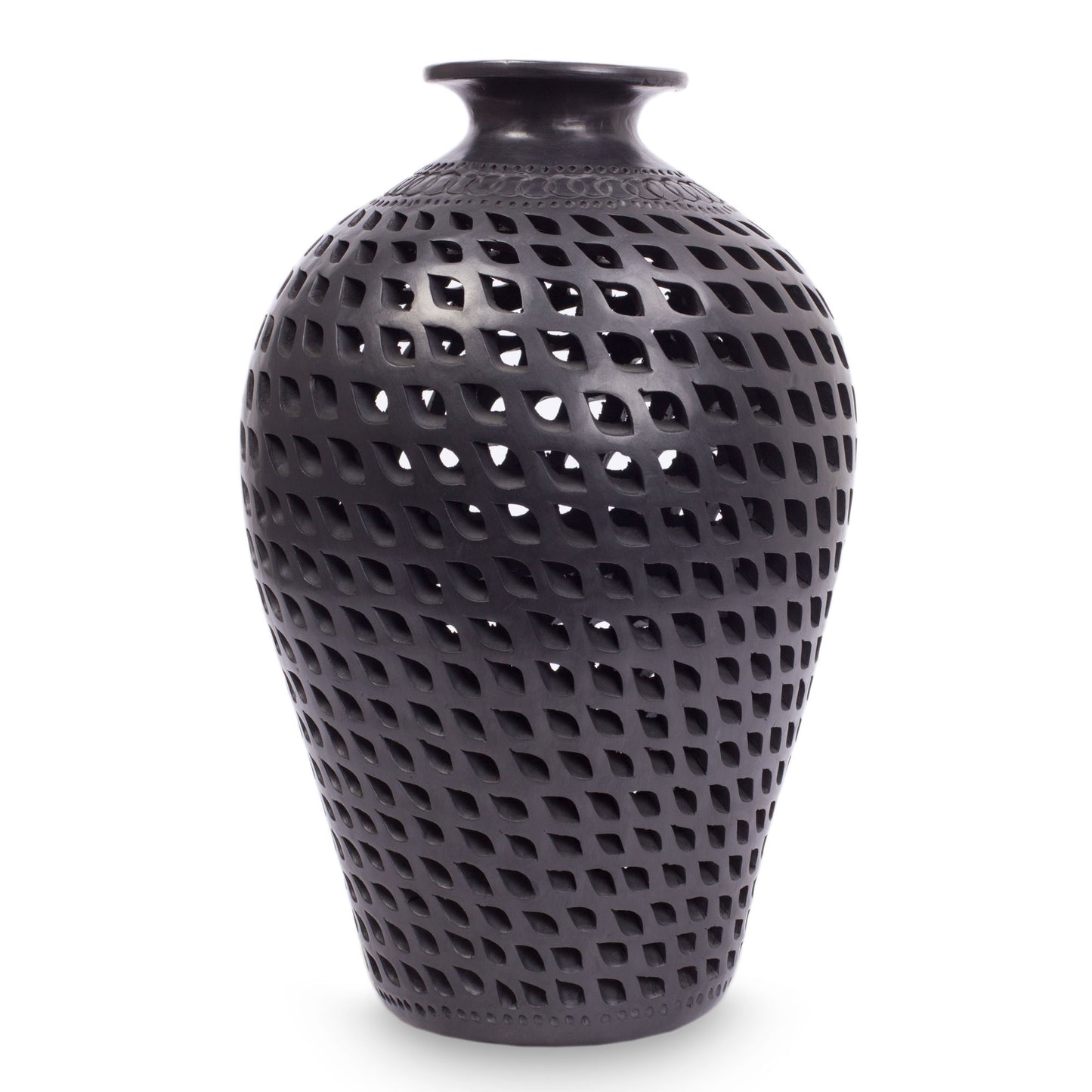 Leaves in Darkness Mexican Cutout Black Pottery Vase