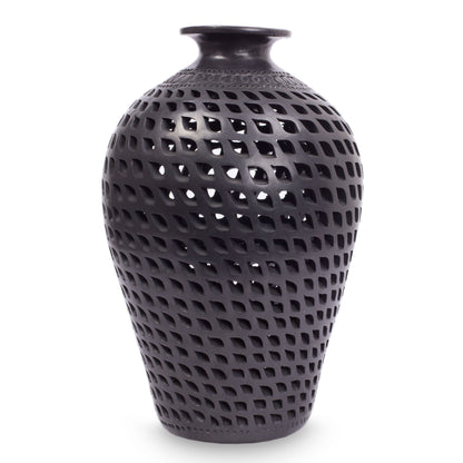 Leaves in Darkness Mexican Cutout Black Pottery Vase