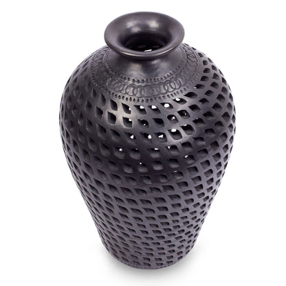 Leaves in Darkness Mexican Cutout Black Pottery Vase
