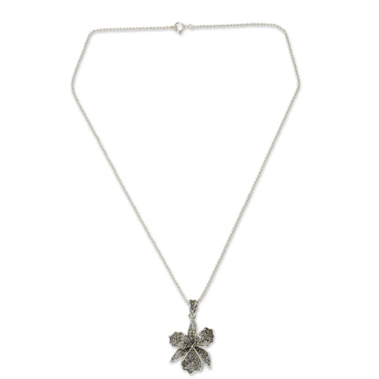 Jungle Orchid Marcasite Pendant Necklace