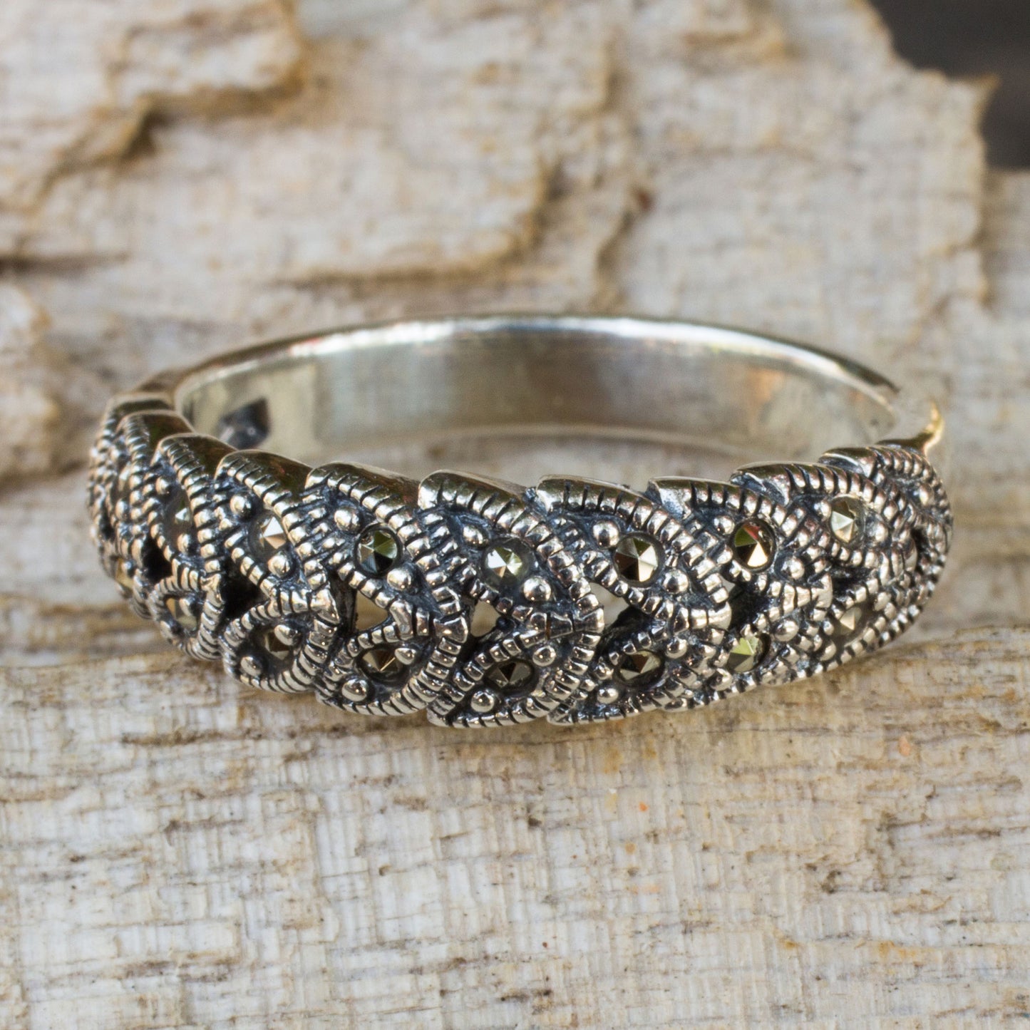 Olive Garland Sterling Silver Cocktail Ring