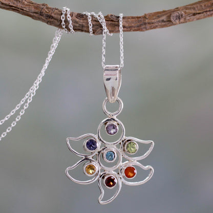 Rainbow Dew Sterling Silver Necklace Multi Gemstone Chakra Jewelry