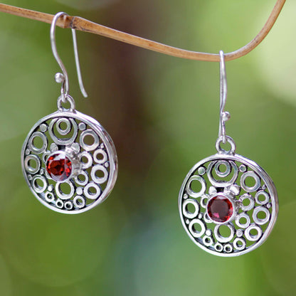 Foamy Surf Balinese Garnet Dangle Earrings