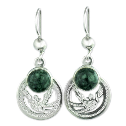 Quetzal Patriot Handmade Jade and Sterling Silver Earrings