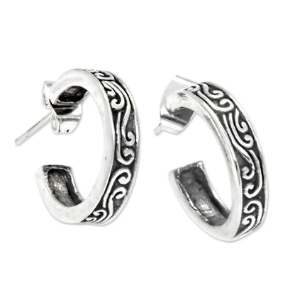 Ocean Sterling Silver Half Hoop Earrings